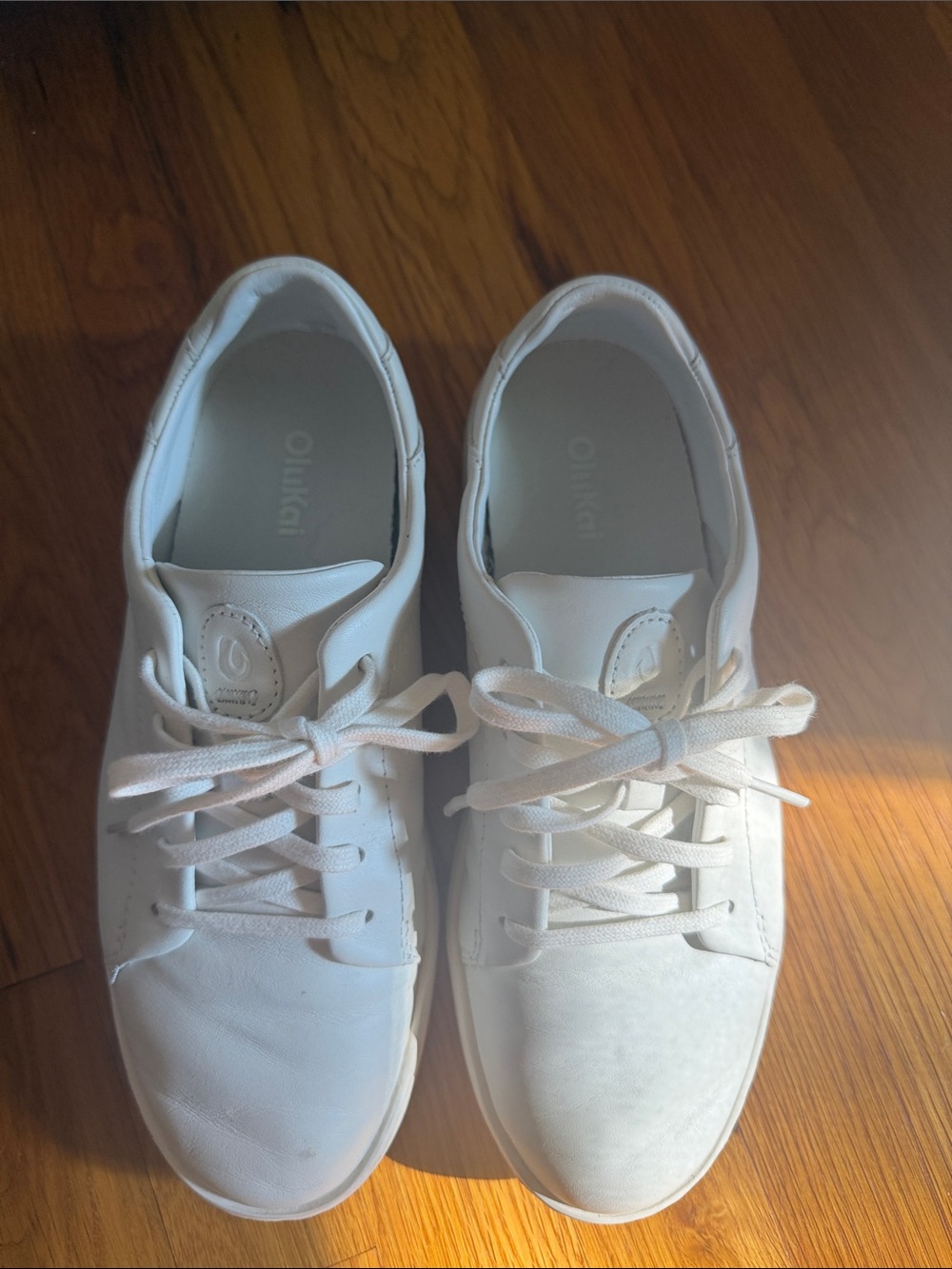 OluKai Women's All-White Leather Lace-Up Sneakers